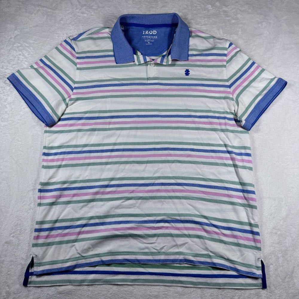 Izod Advantage Performance Golf Polo Shirt Mens Large Striped Performance Casual